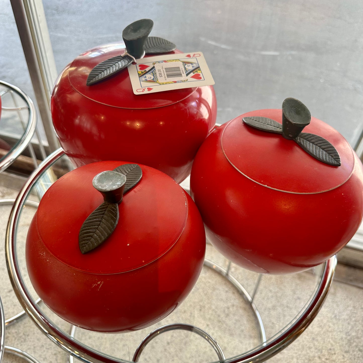 (5) 50’s Aluminum “Chrom-Ever” Red Apple Canisters