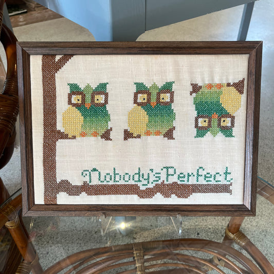 70’s Owl “Nobody’s Perfect Needlepoint”