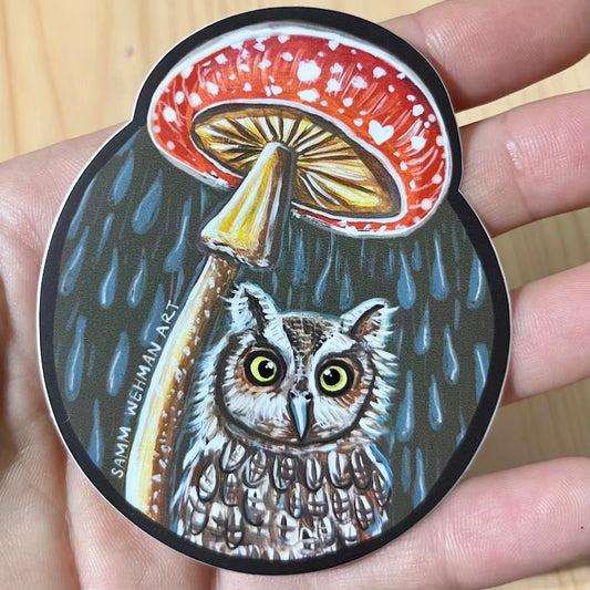 Owl Under Mushroom Sticker by Samm