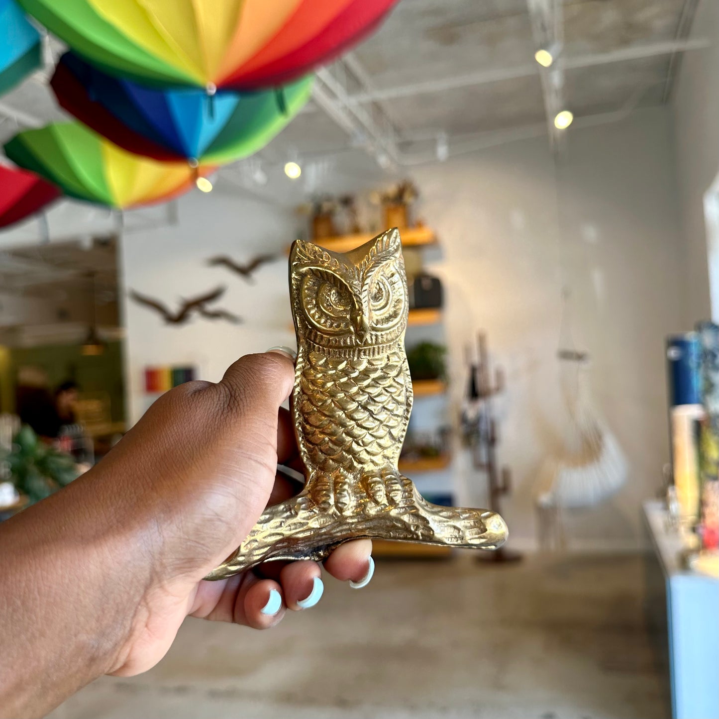 Heavy Brass Owl On Log