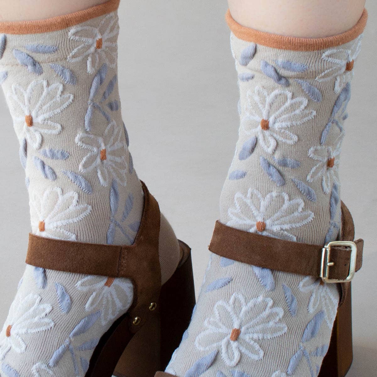 Unique Vintage Floral Socks: Olive/Beige