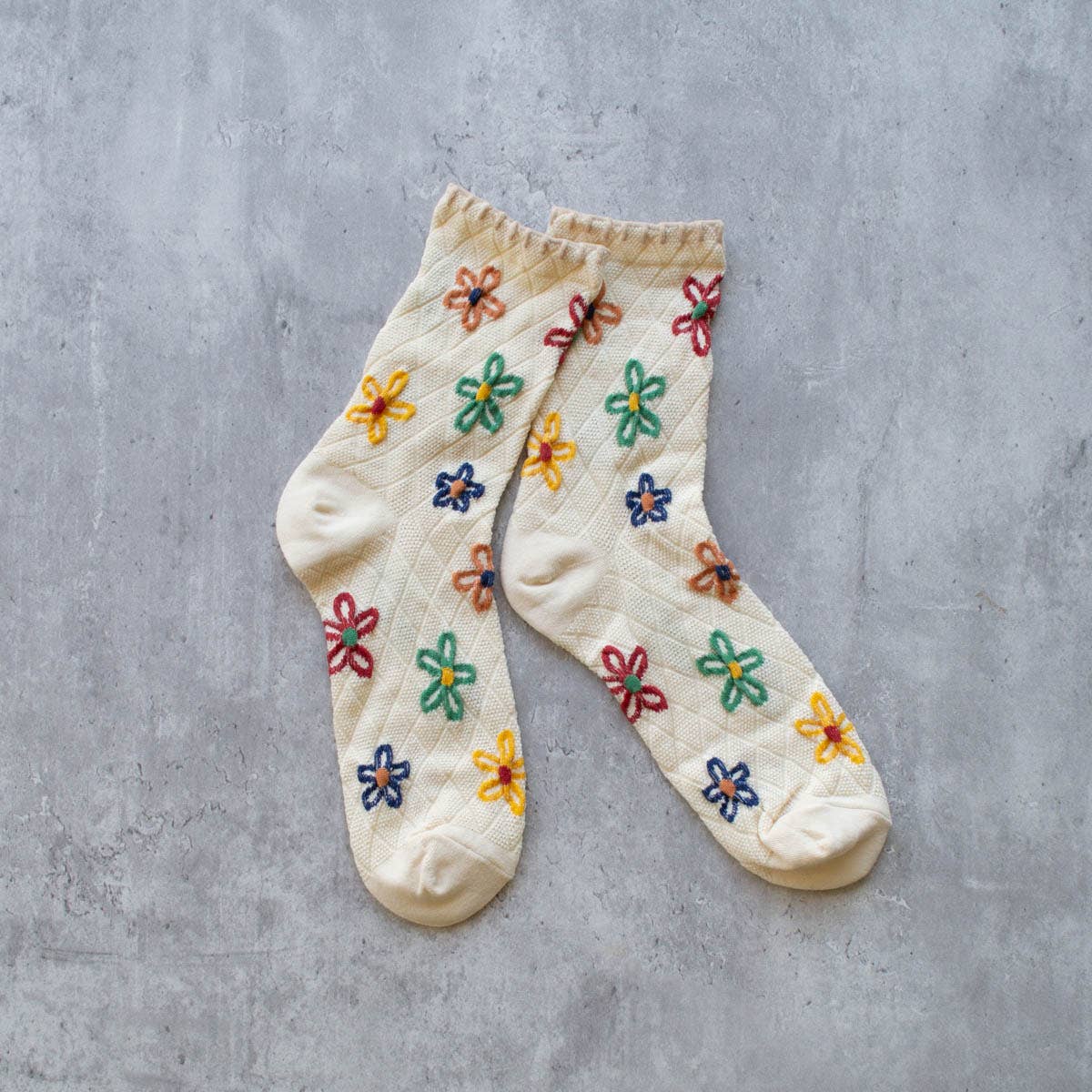 Vintage Floral Socks: Ivory