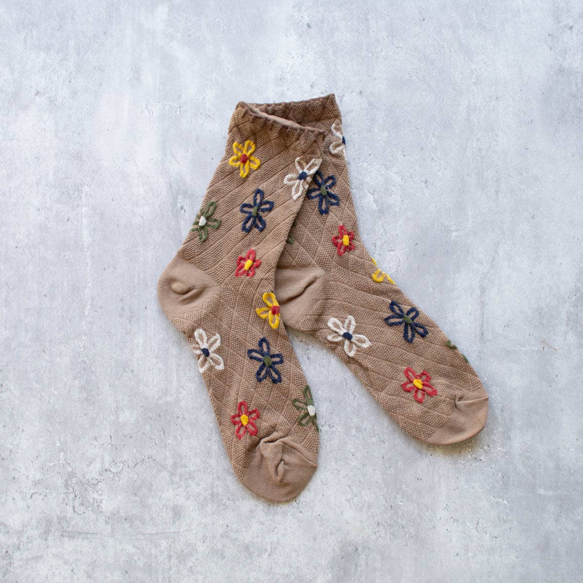 Vintage Floral Socks: Ivory