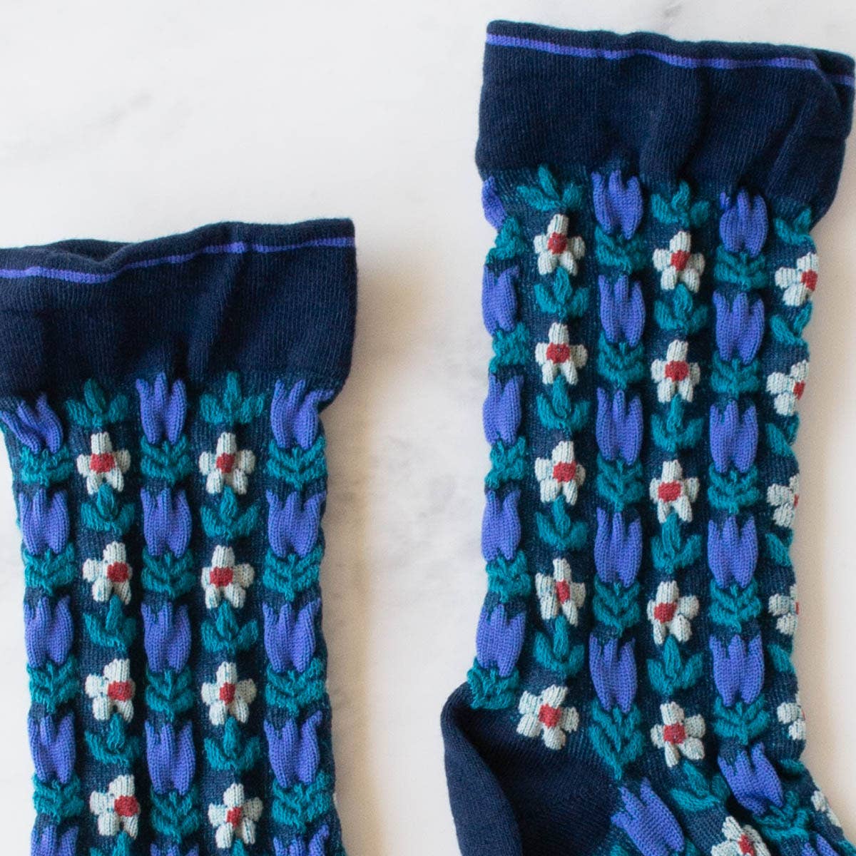 Vintage Floral Casual Socks: Bule/Navy