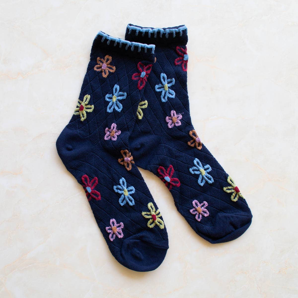 Vintage Floral Socks: Ivory