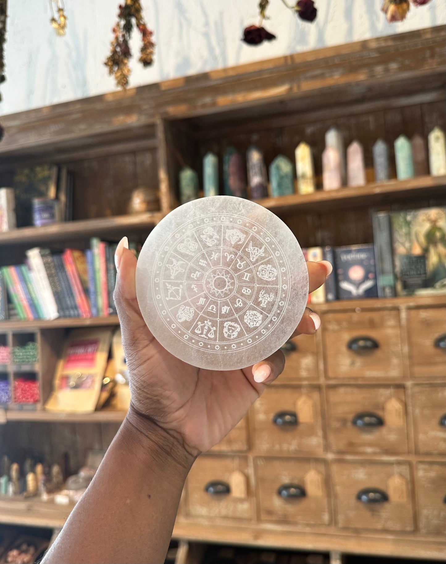 Selenite Etched Zodiac Crystal Plate