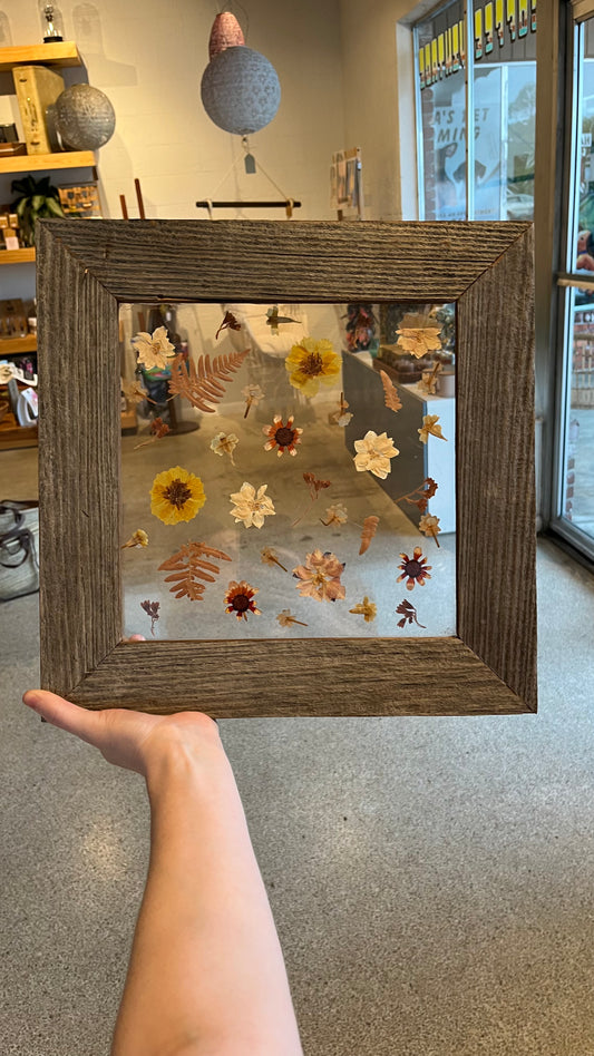 Dried Flowers In Glass / Wood Frame