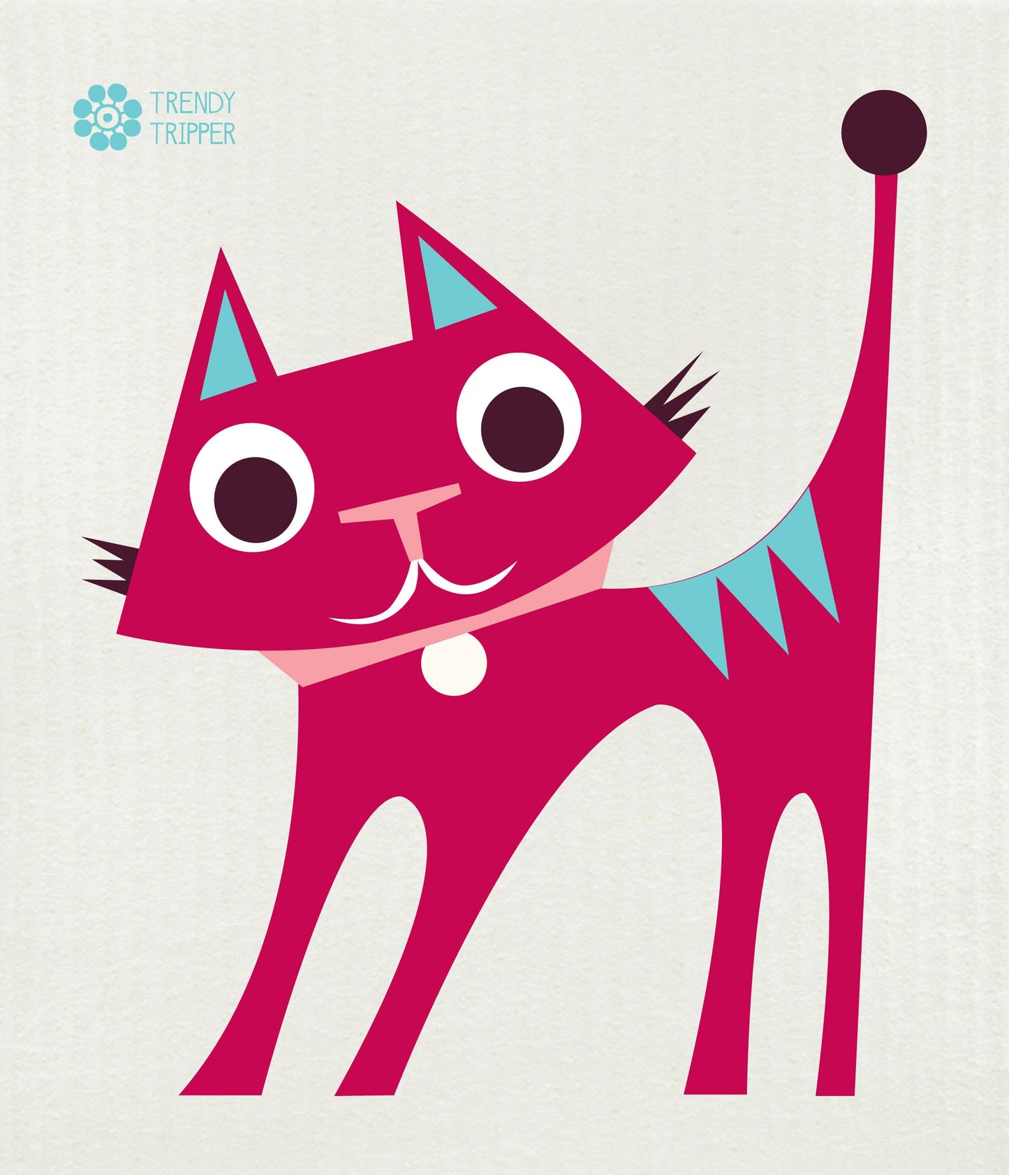 Swedish Dishcloth: Cat Modern Pink