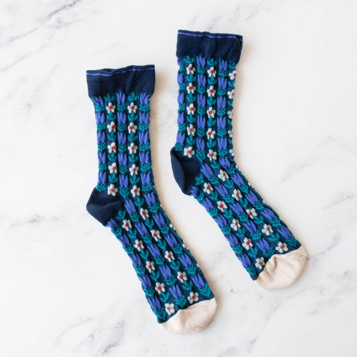 Vintage Floral Casual Socks: Bule/Navy