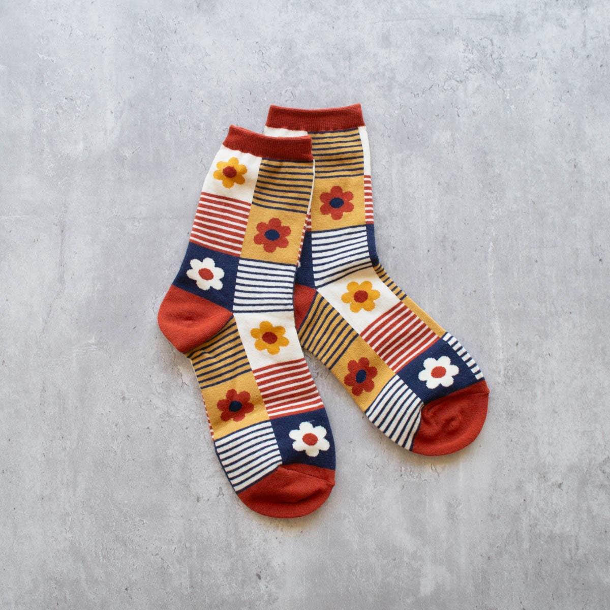 Daisy Multi Striped Socks: Brick/Navy