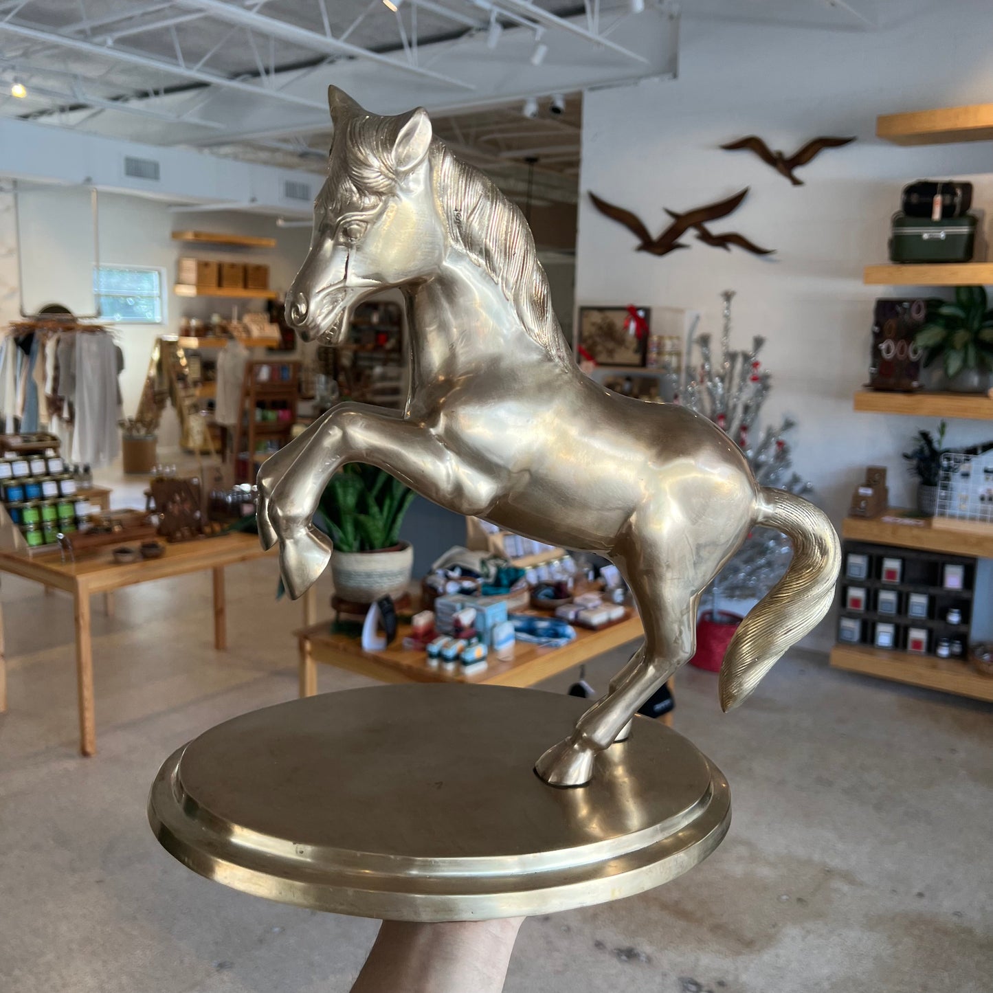 15” Large Brass Horse On Pedestal