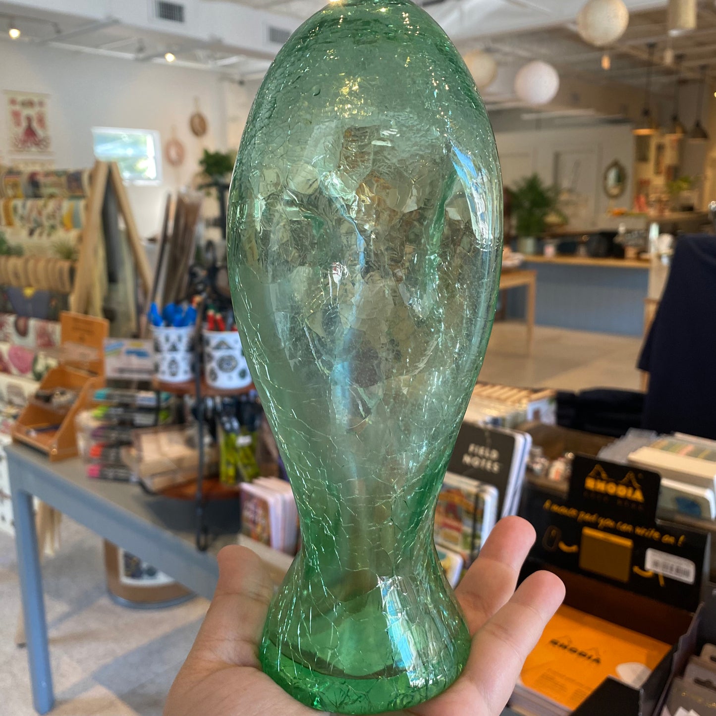 Aqua crackle glass bus vase