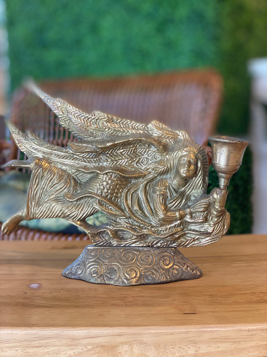 Brass Winged Woman Candle Holder